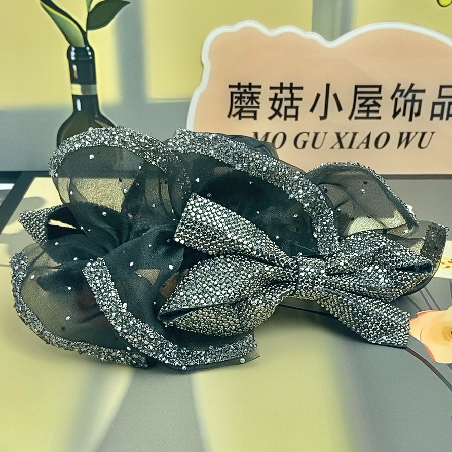 新款蝴蝶结时尚抓夹后脑勺盘发鲨鱼夹女大号头饰轻奢水钻发饰发卡