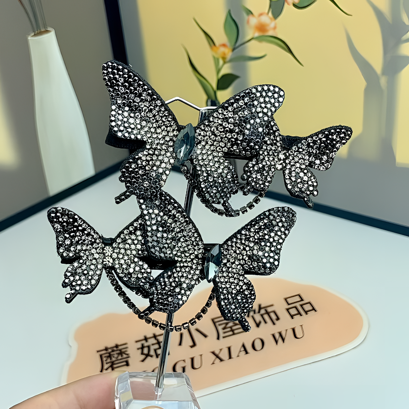 新款双蝴蝶对夹时尚夹子气质流苏一字夹女后脑勺发饰品发夹边夹女