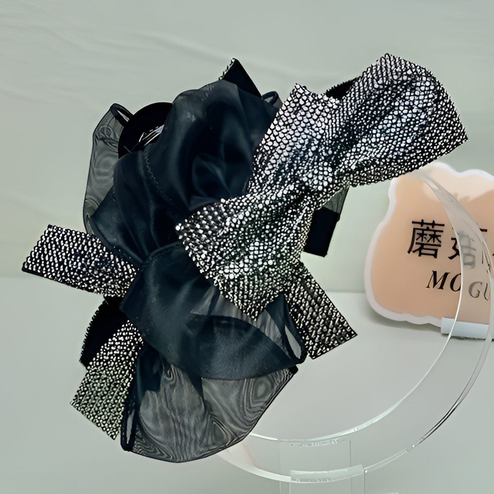 气质黑色蝴蝶结鲨鱼夹女新款后脑勺盘发抓夹时尚百搭网红头饰发夹