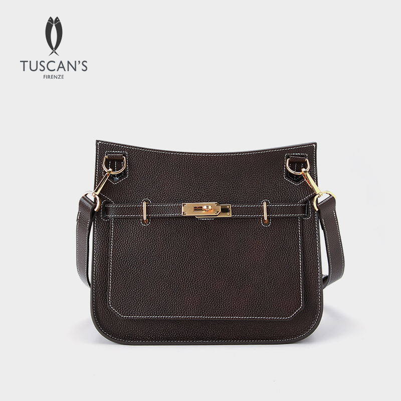TUSCAN'S经典时尚百搭潮流荔枝纹真皮女士单肩斜挎包