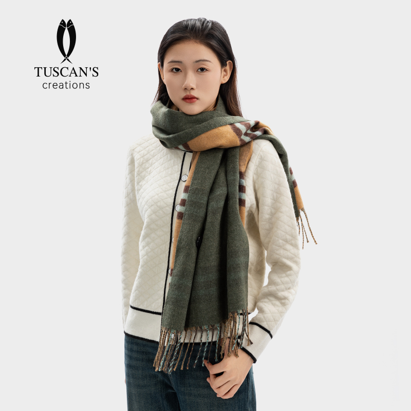 TUSCAN'S CREATIONS时尚百搭保暖两面韩版围巾拼色情侣冬款围巾