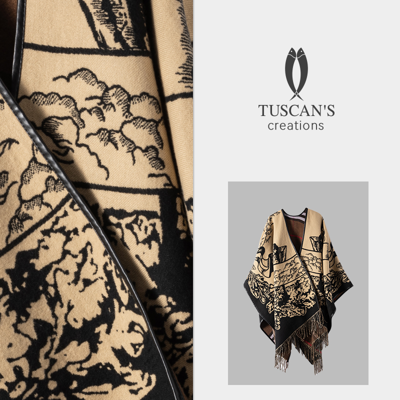 TUSCAN'S CREATIONS时尚经典图案百搭女士双面用披肩