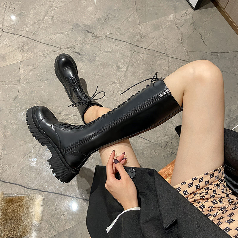 高筒骑士靴女2023年秋冬新款加绒显瘦不过膝长筒靴女小个子马丁靴