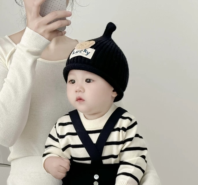 韩版婴幼儿ins秋冬针织套头可爱超萌啾啾帽男女套头针织可爱
