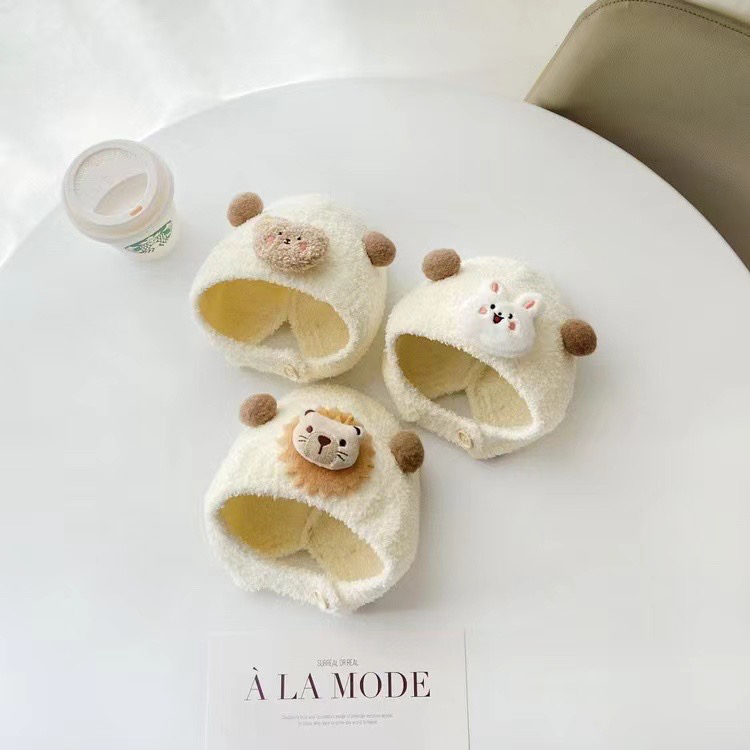 韩版包头护耳婴幼儿新生儿套头保暖可爱毛绒帽冬天保暖超萌