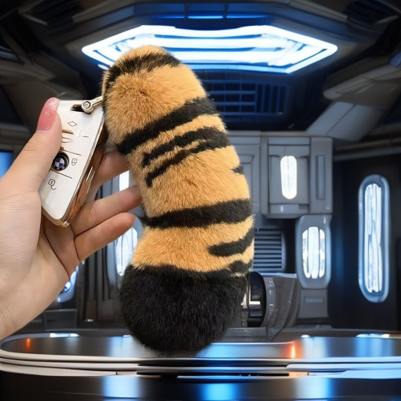 虎尾可爱真獭兔毛汽车钥匙扣挂件毛绒公仔玩偶书包包挂件