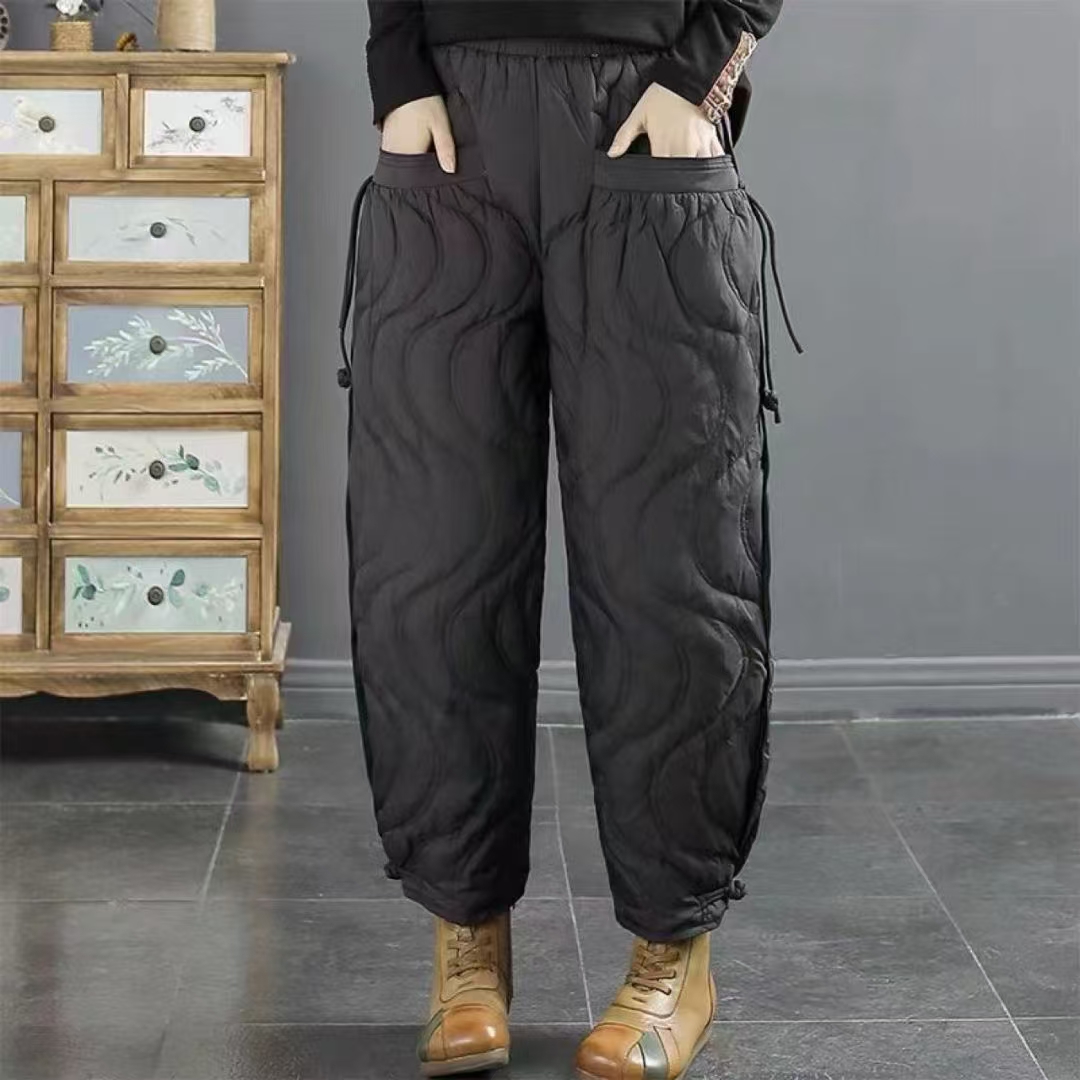 纯色菱格90绒棉裤女外穿时尚加厚保暖休闲裤