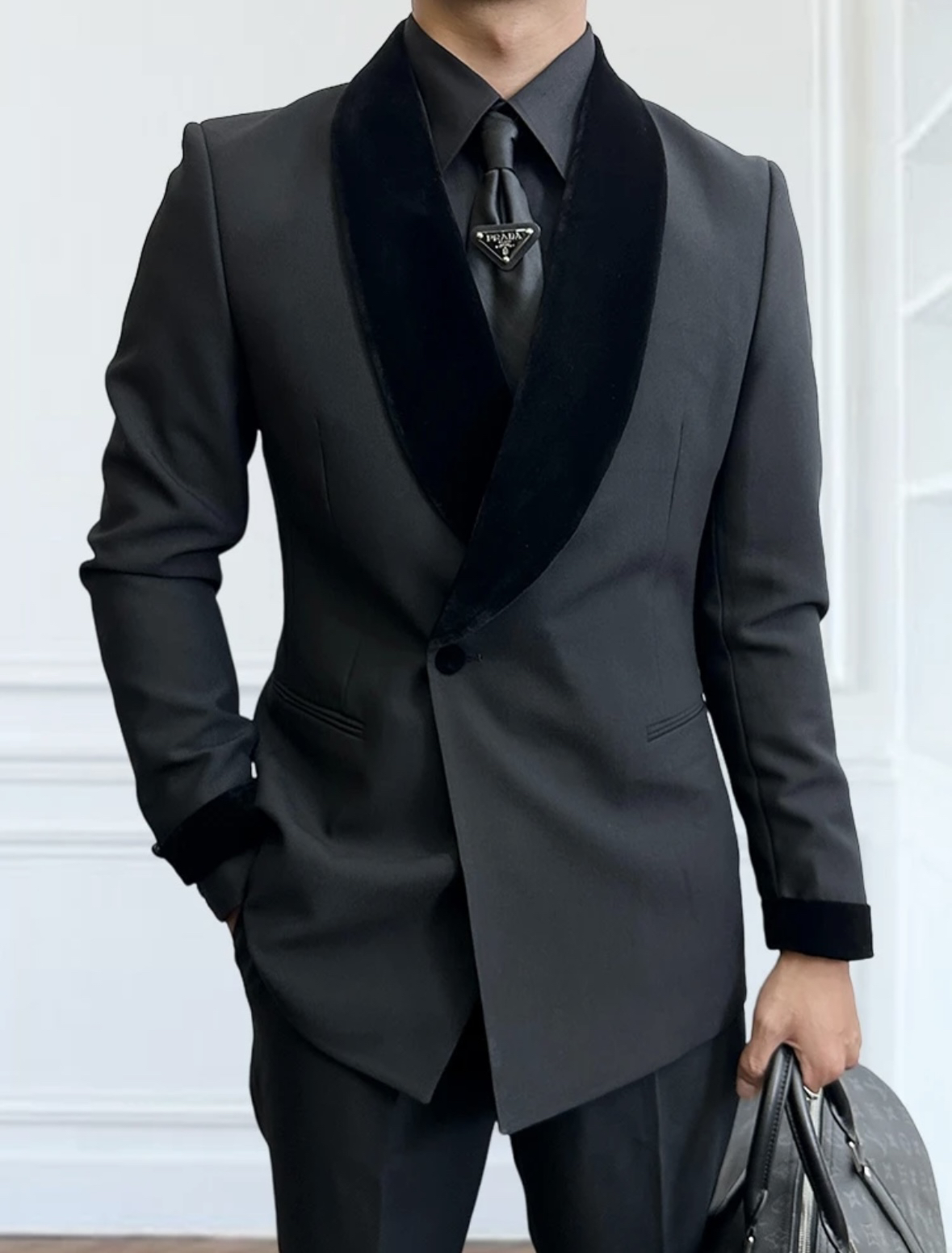 【新品上架】英伦复古轻奢黑色丝绒青果领西装 主持/婚礼/新郎订婚