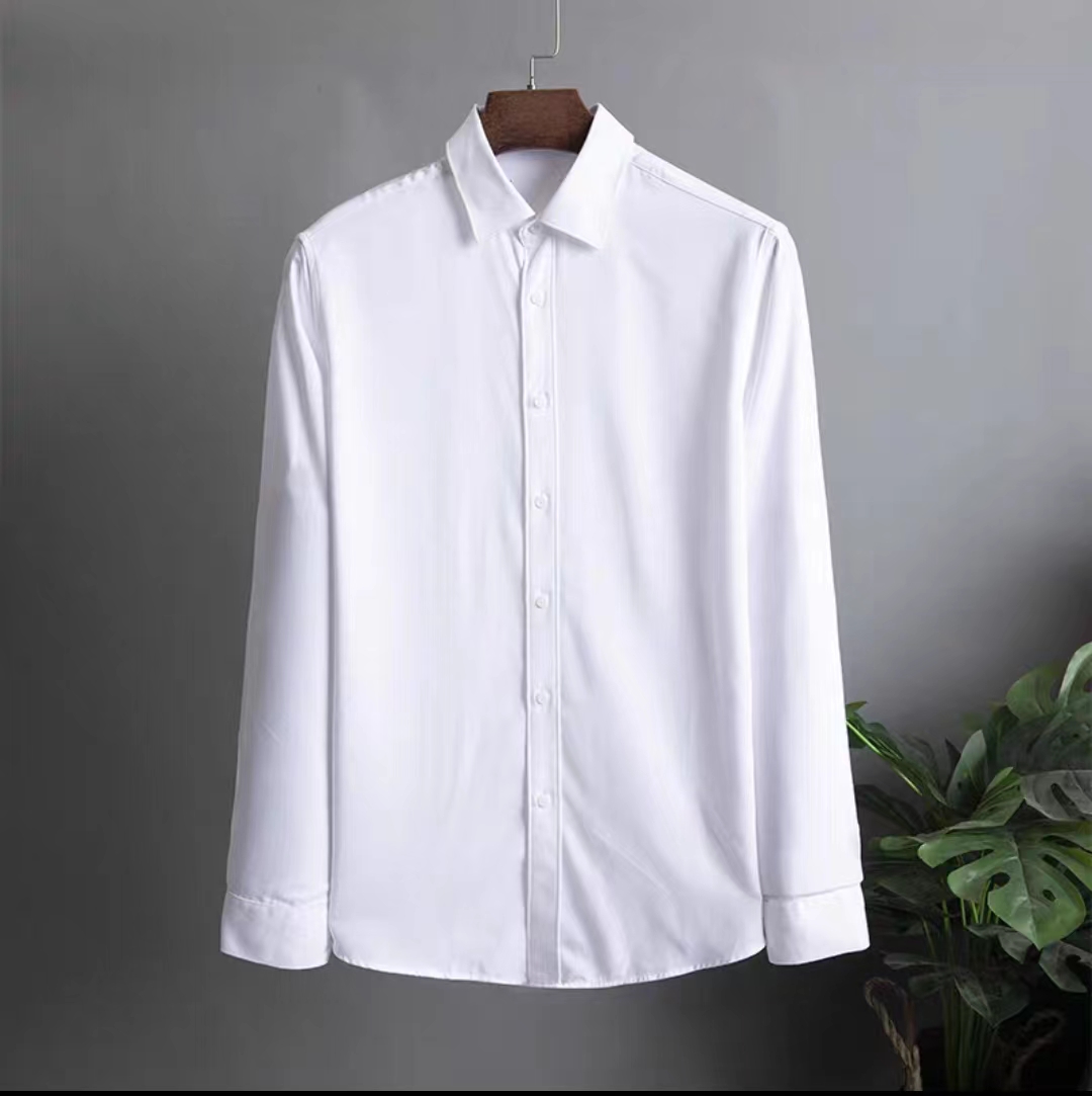 衬衫男纯色长袖韩版潮流休闲白色时尚夏季薄款冰丝坠感商务男士