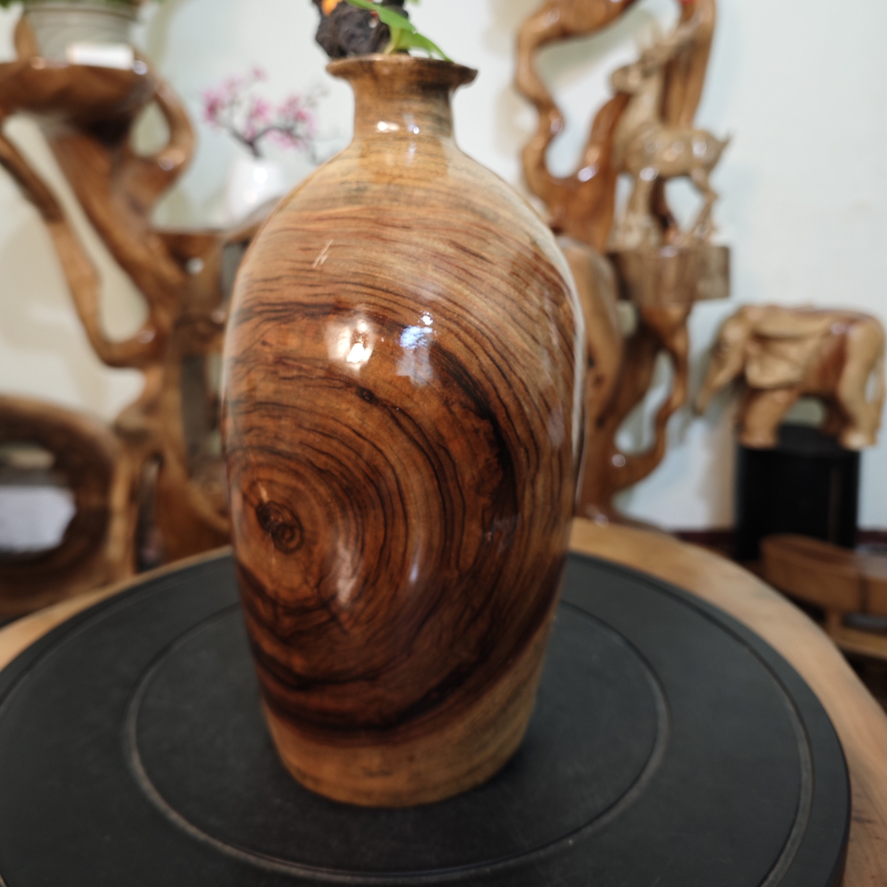 侘寂风天然香樟木原木老料禅意花瓶花插手工玄关桌面摆件