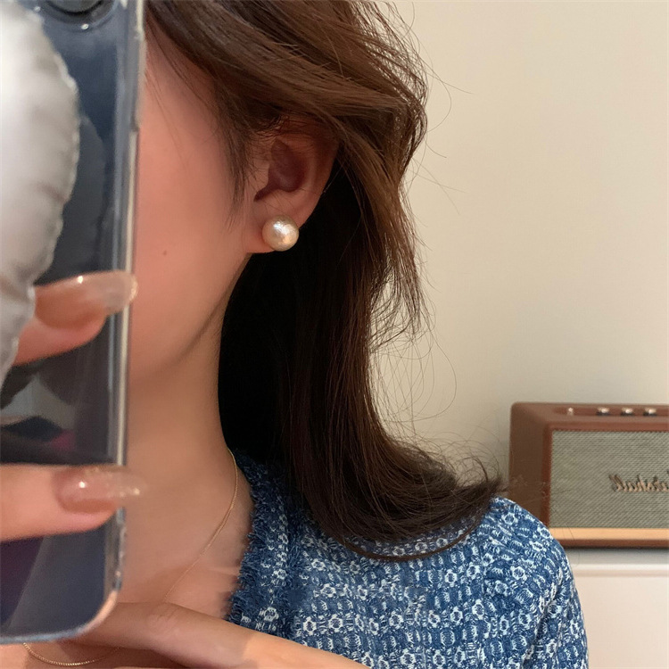 铜合金仿珍珠耳饰 mo同款气质百搭法式轻奢温柔棉花珠珠肌理F362