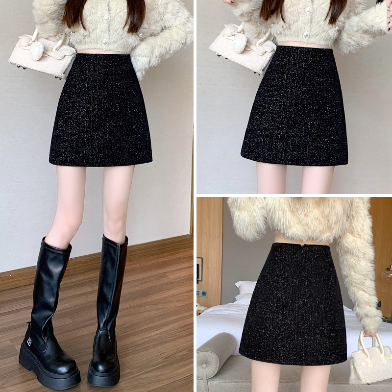 璀璨星河高腰亮丝女装秋冬爆款a字气质时尚百搭显瘦包臀裙半身裙