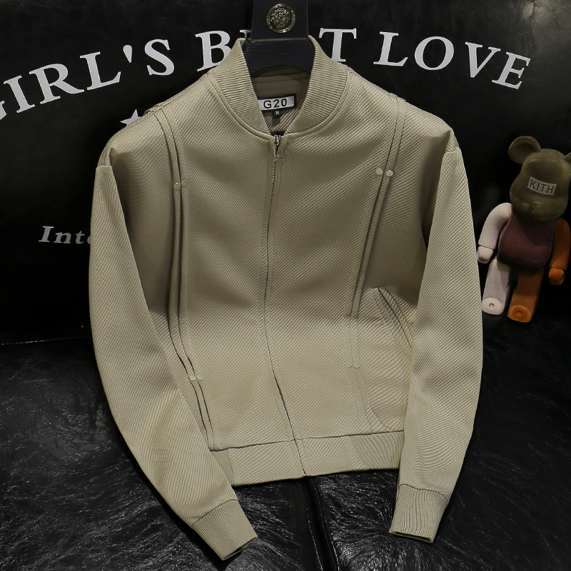 铆钉拼接立领夹克韩版修身外套2024春秋季新款男士棒球服帅气上衣