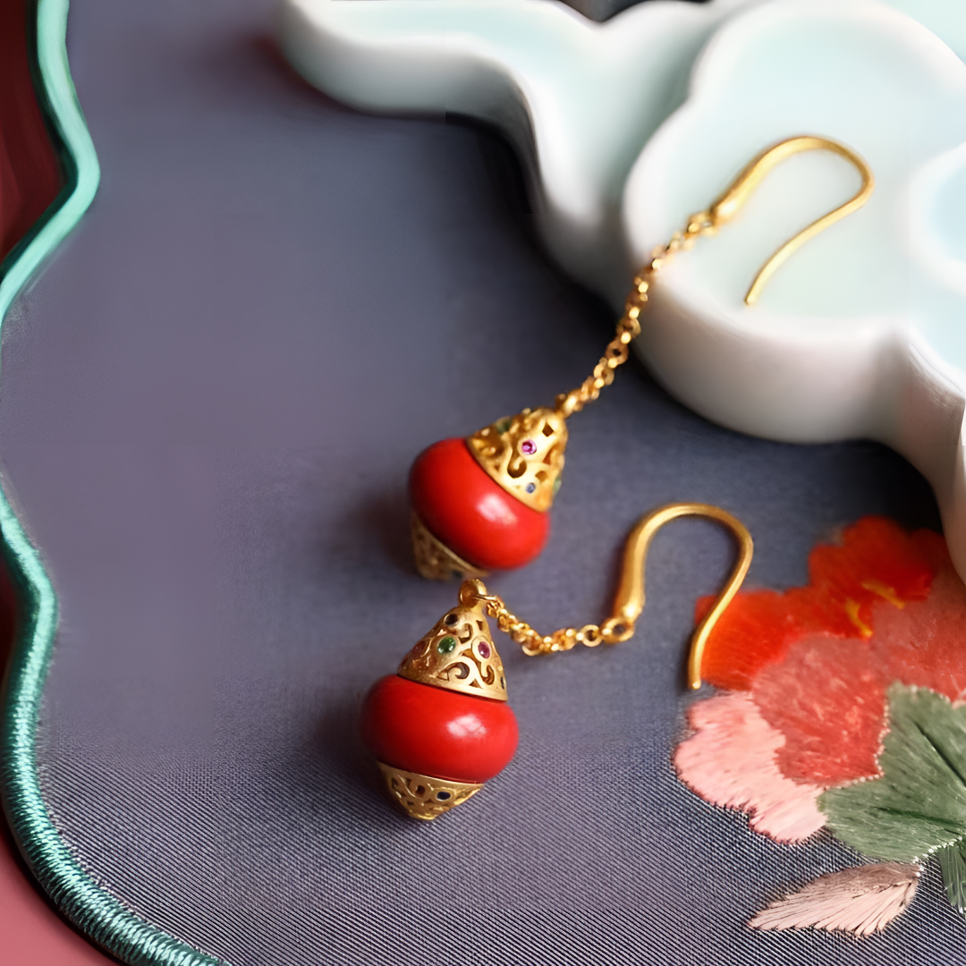 灵丹真朱 含辰砂工艺品「华灯初上」【一生安朱砂宫灯】耳坠