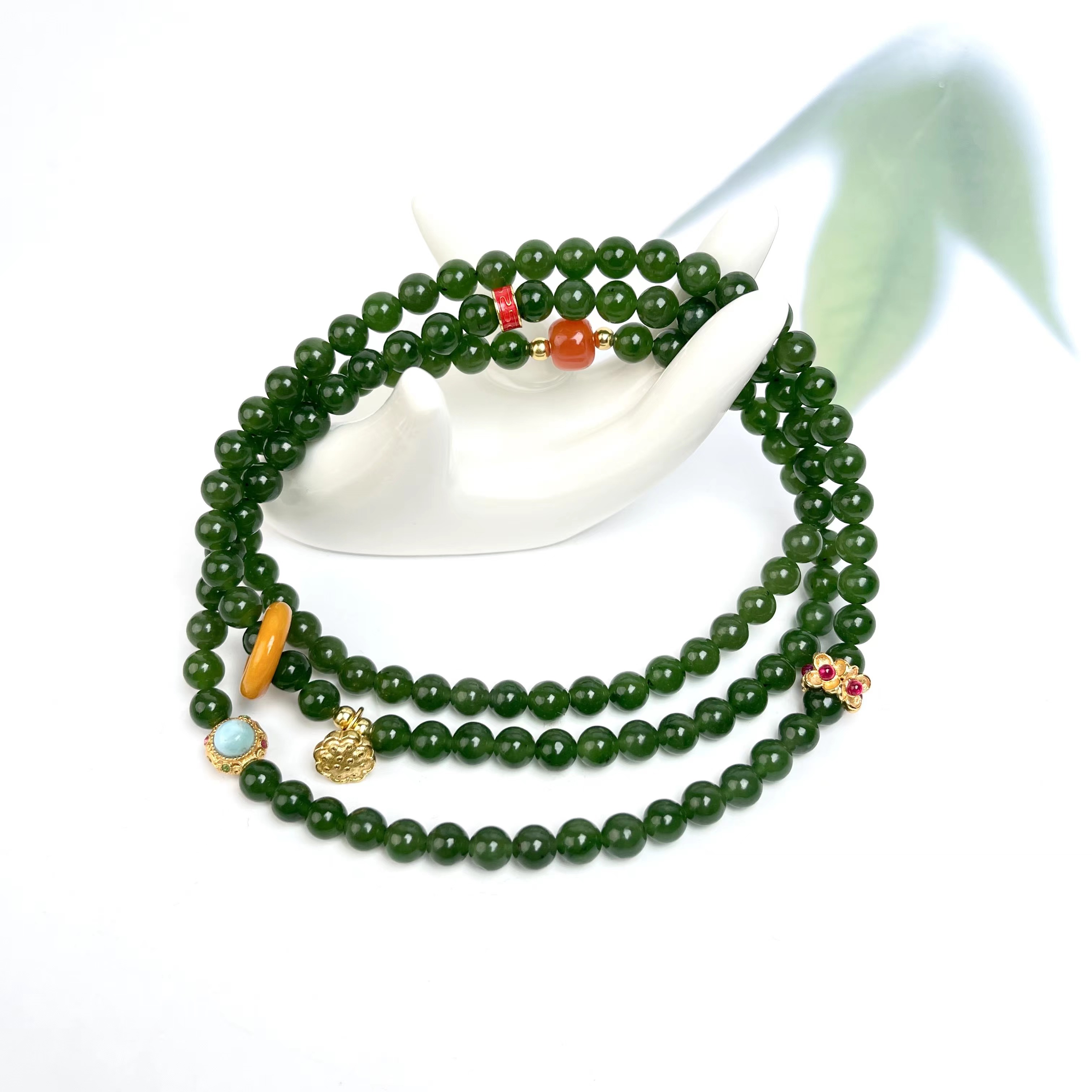 菲菲珠宝好@s925和田玉四圈手串/多样性发一