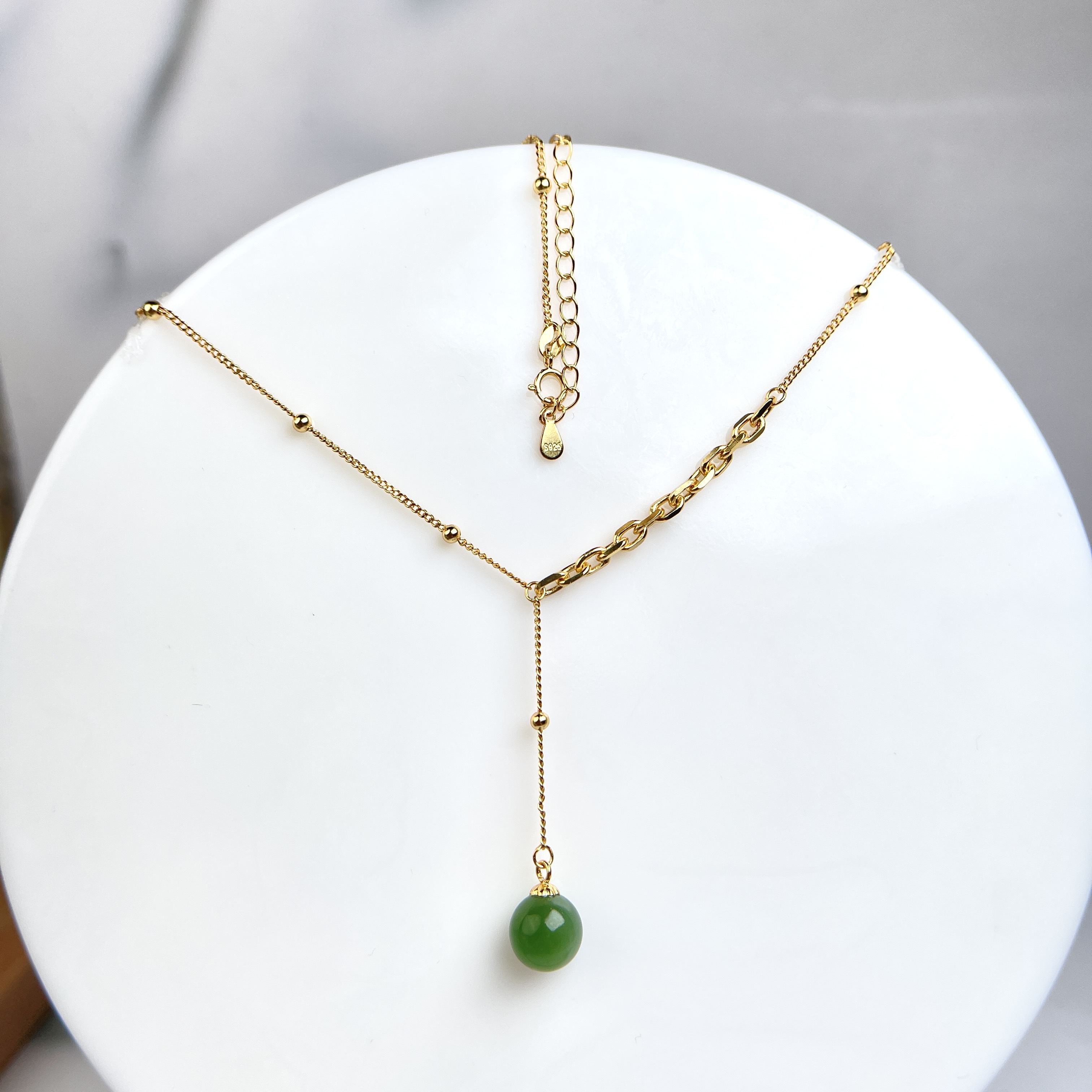 小艾严选+S925和田玉项链圆珠约9mm