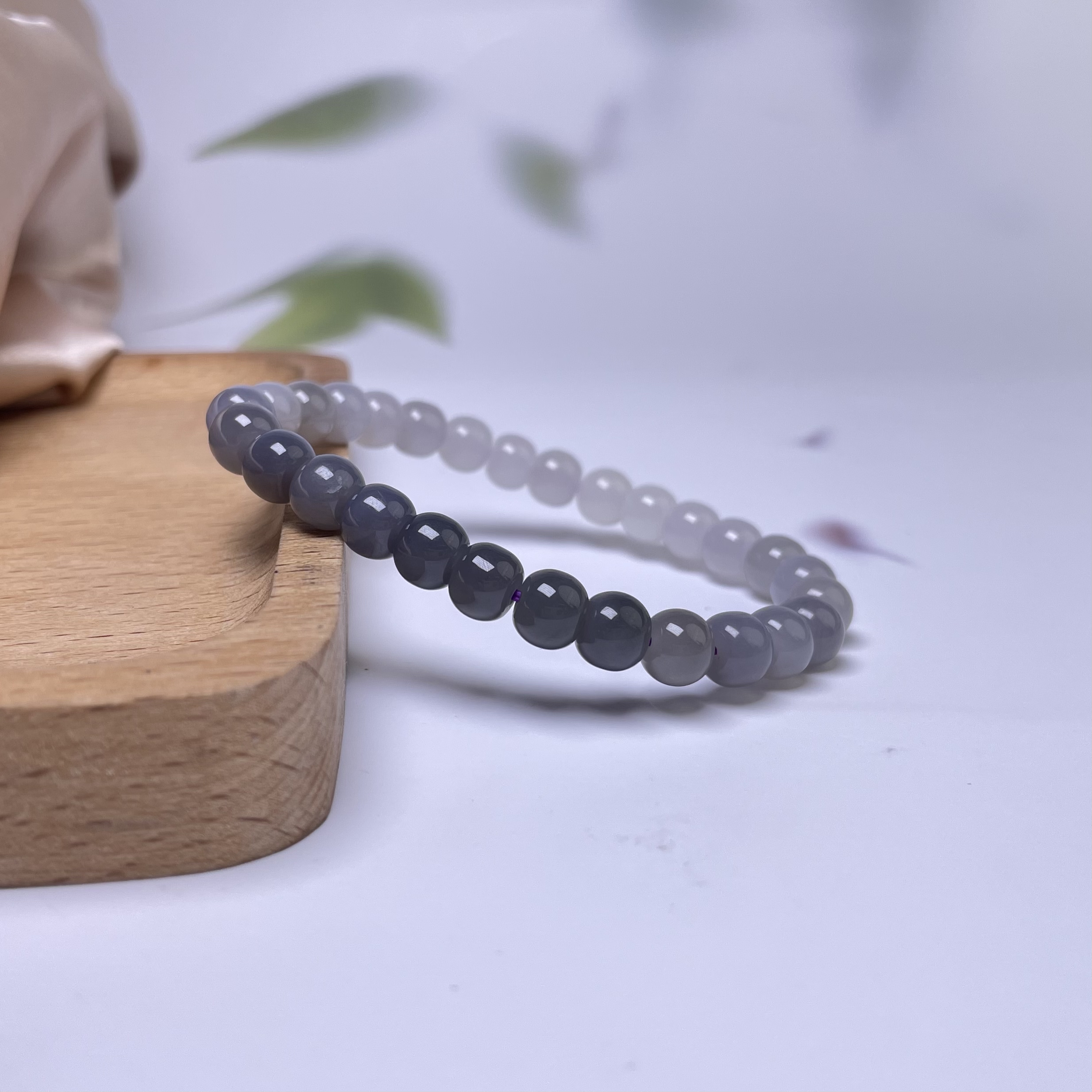 菲菲珠宝好~-和田玉烟紫老型渐变6*7手串