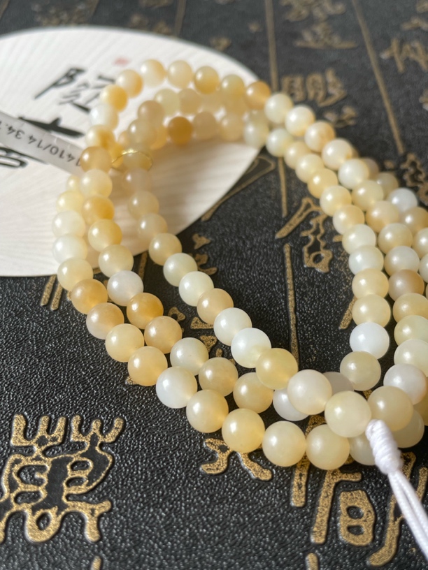 精品新疆和田玉且末糖白108粒手串念珠项链 玉质细腻干净油润 6MM