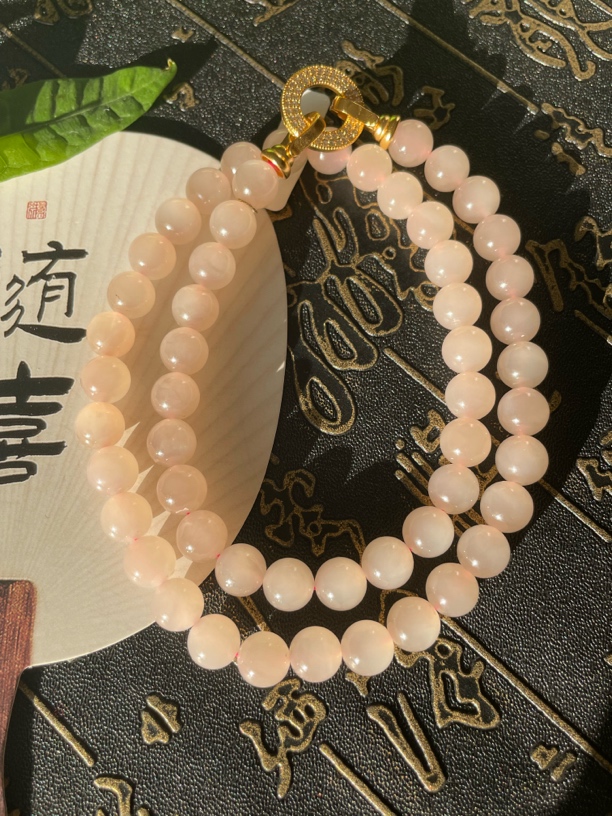 精品和田玉冰藕粉项链挂件 玉质冰润细腻干净 色粉不偏灰 8MM