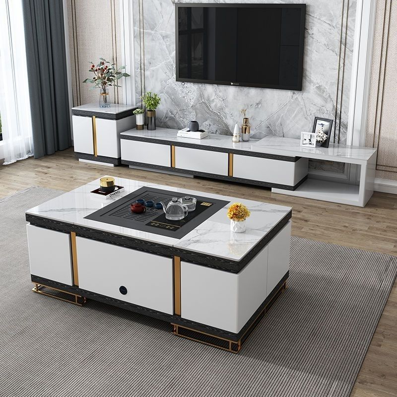 2024新款智能岩板现代轻奢全自动多功能遥控升降泡茶功夫茶几客厅