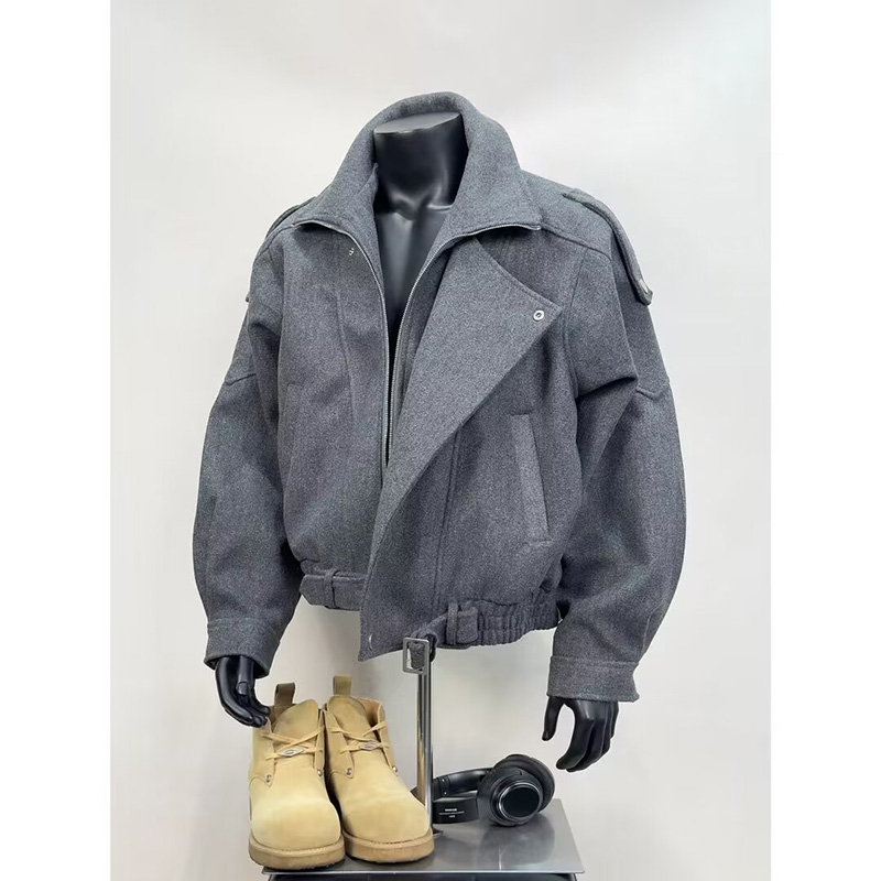 cleanfit短款毛呢外套男春季小众解构呢子大衣廓形加厚夹克棒球服