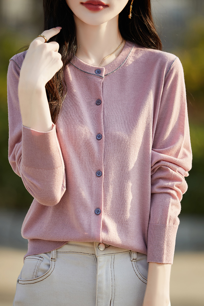 早秋新款气质羊毛休闲小衫精仿羊毛长袖针织百搭减龄打底显瘦开衫