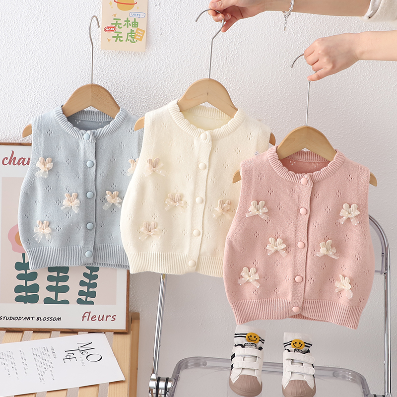 7003童宝宝针织背心婴儿开衫外搭洋气薄款春秋女童马甲毛线小背心