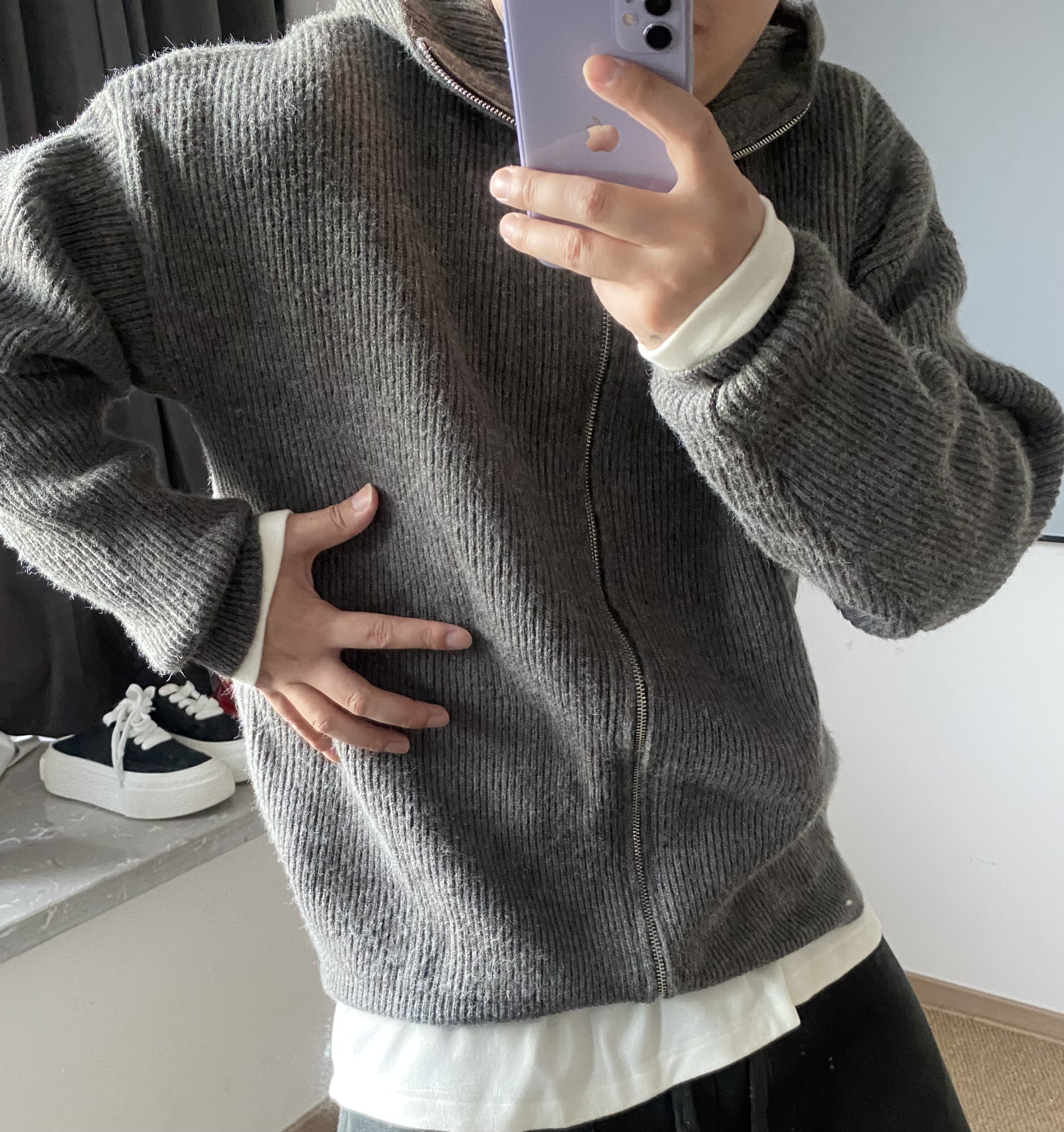 YZD【私定新品】高定设计重磅拉链宽松休闲连帽毛衣男士长袖