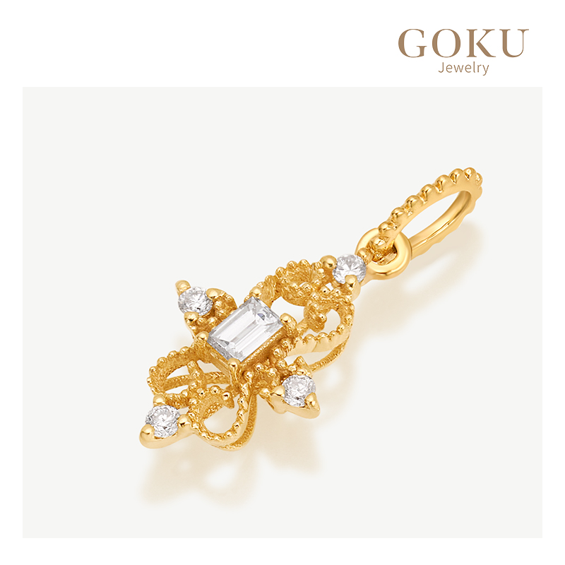 GOKU「蕾丝」18K金吊坠女钻石坠经典镶嵌手工大扣头K金万能扣头