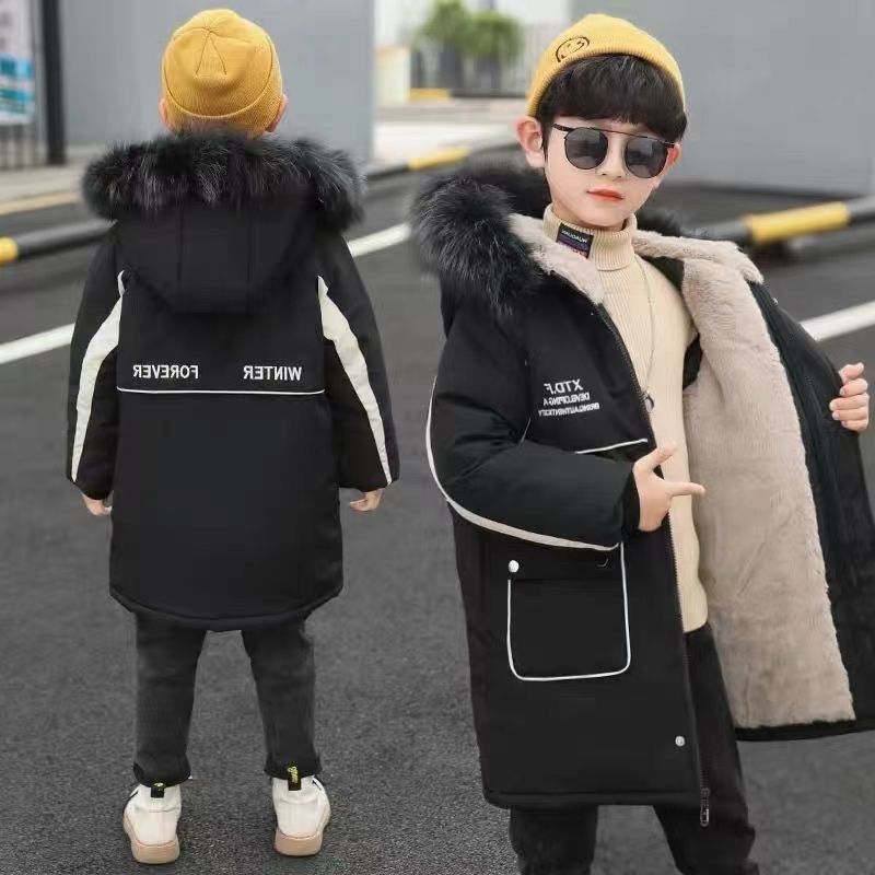 男童冬装棉衣加绒加厚棉服2023新款大童儿童外套潮洋气棉袄派克服