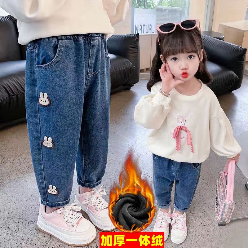 女童加绒裤子2023冬季新款儿童加厚宝宝百搭休闲宽松中小童保暖裤