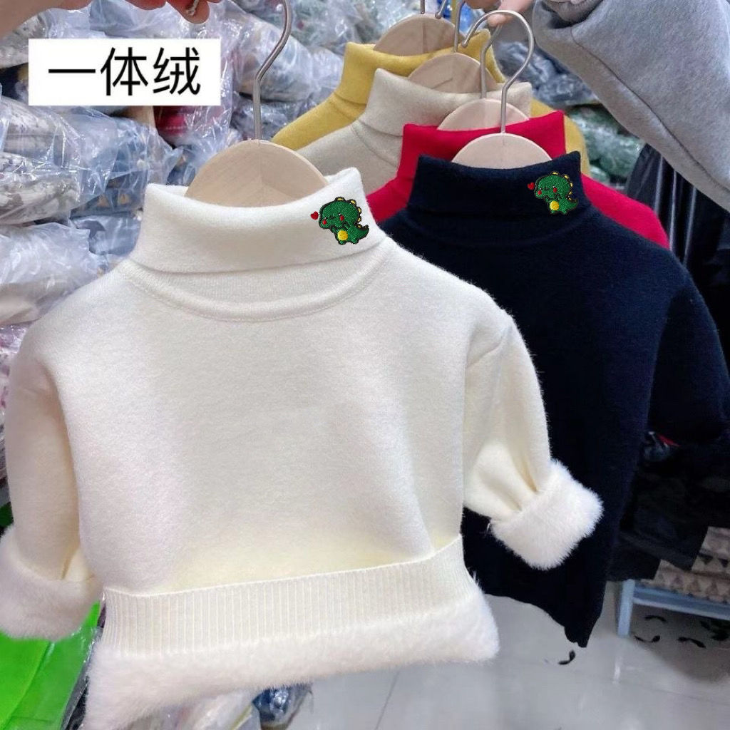 儿童高领毛衣男女童加厚一体绒保暖针织衫宝宝秋冬新款打底线衣