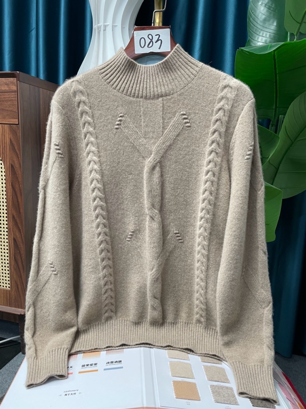 女士100%纯山羊绒双股加厚绞花羊绒衫