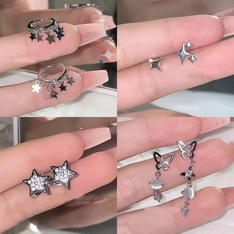 甜酷风星星流苏耳圈简约百搭五角星耳环日常佩戴耳扣敲时髦单品
