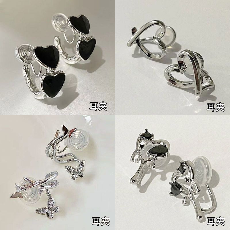 甜酷辣妹黑色爱心蚊香盘耳夹无耳洞女无痛耳饰小众冷淡风高级耳饰