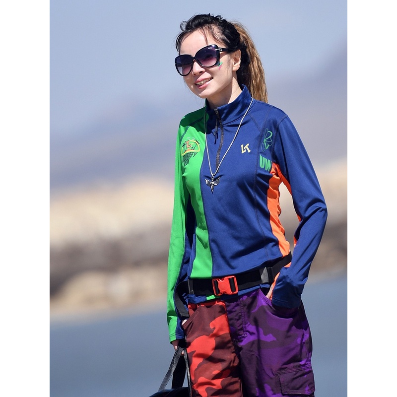 北京森林户外春夏原创印花不规则拼色设计速干快干长袖T恤上衣女