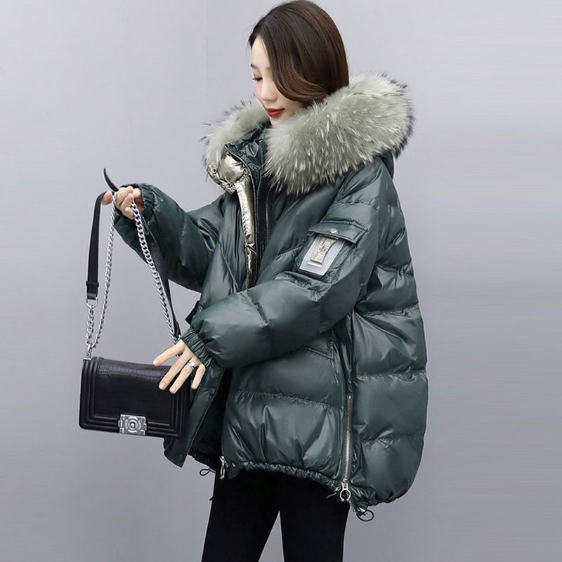 波司登派克服2023新款冬季亮面加厚羽绒棉服女ins港风减龄短款棉