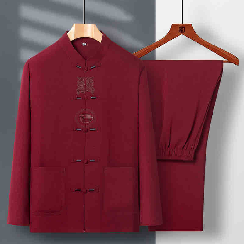 中老年唐装男秋季爸爸装中国风长袖套装衣服爷爷春秋中式休闲衣服