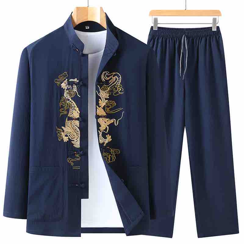 中老年人春秋装唐装男长袖中国风唐衣爸爸晨练服爷爷休闲汉服套装