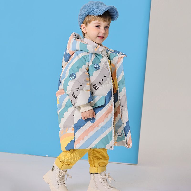 儿童羽绒服男童中小童防寒服中长款迷彩加厚冬装宝宝2023新款外套