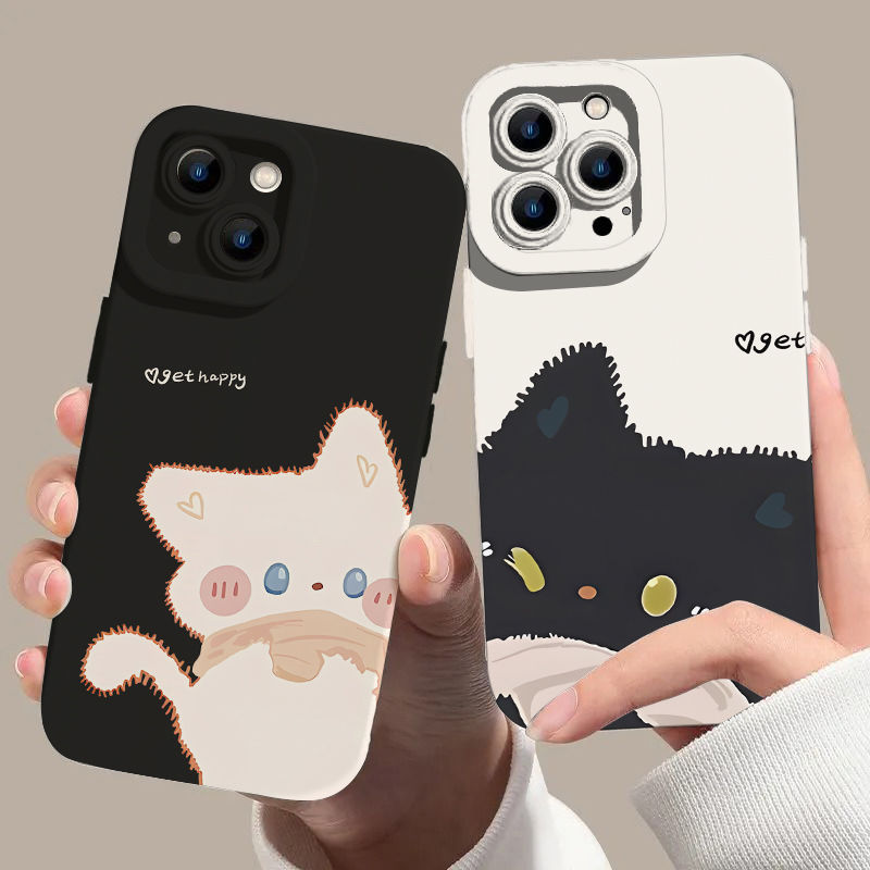 苹果15新款14promax情侣猫手机壳iPhone13可爱12保护套11/xr全包8