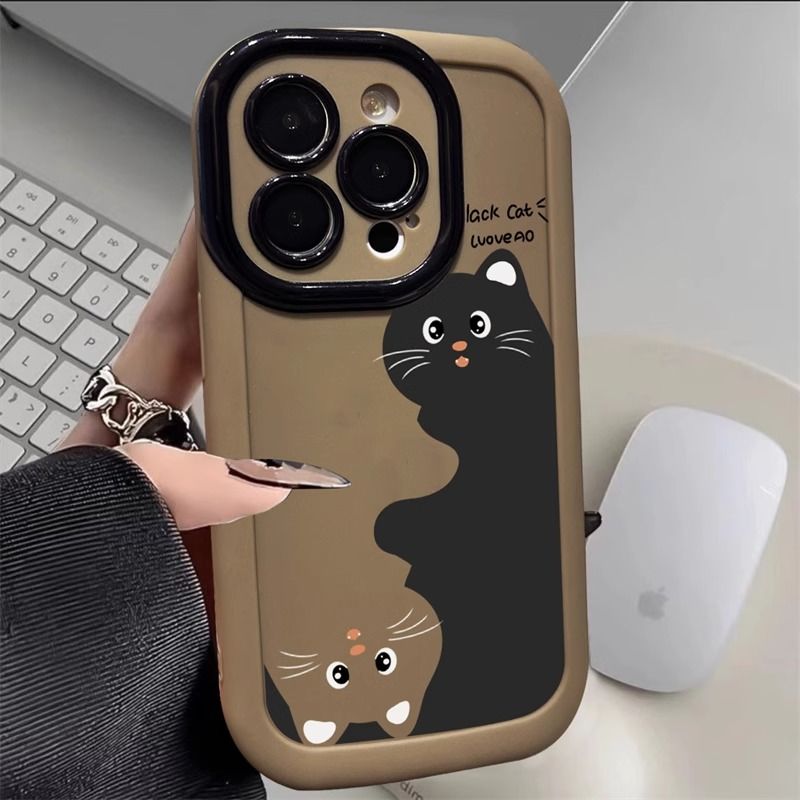 适用苹果系列iPhone15新款手机壳双面猫14ProMax/13/12/11全包7/8