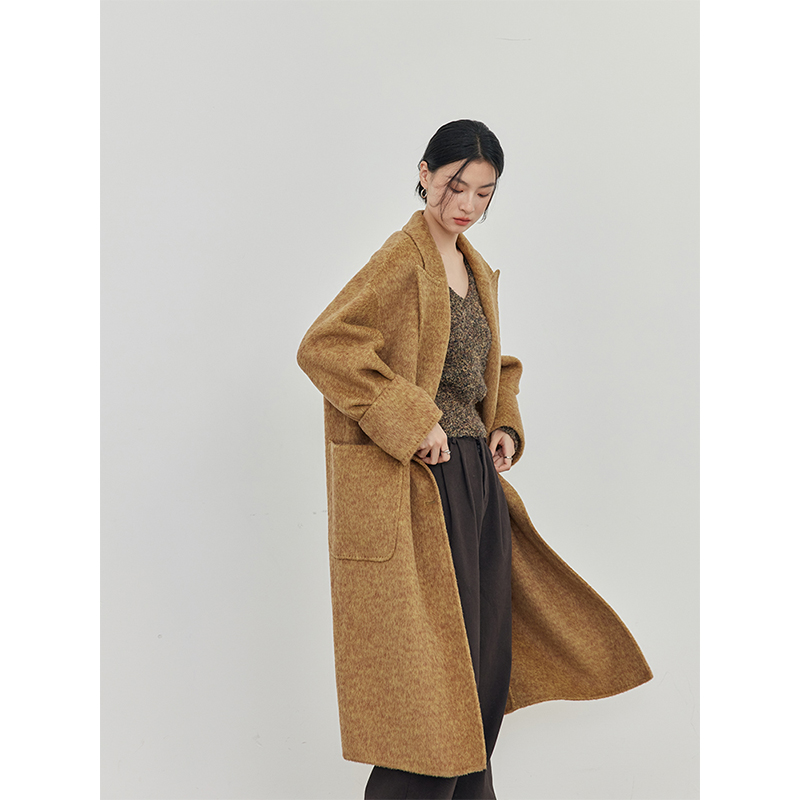 Chalamon[苏黎世的冬] 赵丽颖同款 骆驼绒中长款双面毛呢大衣外套