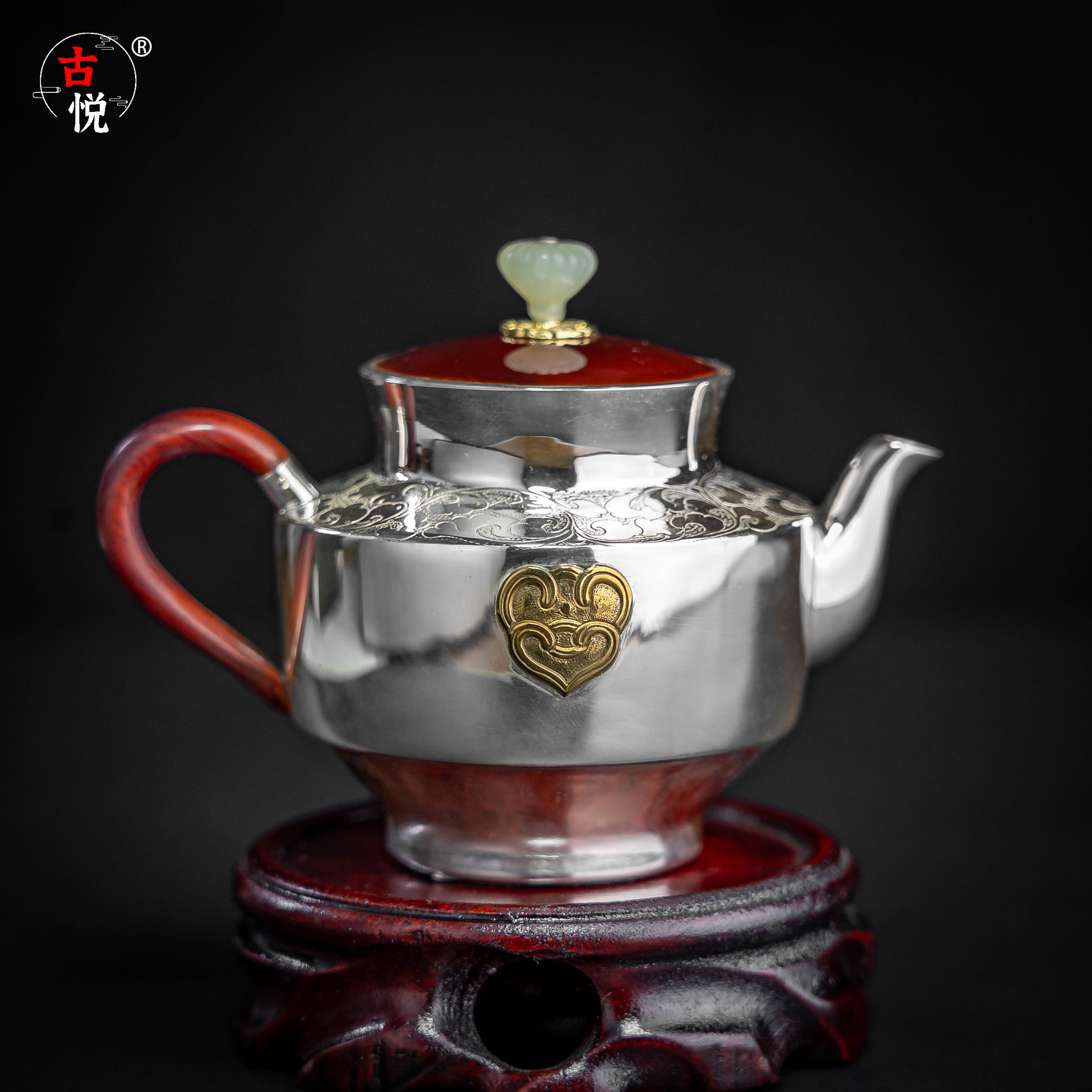 【古悦】名家系列 手工作 杨松柱 铜盖缠枝纹 如意宫灯泡茶壶 