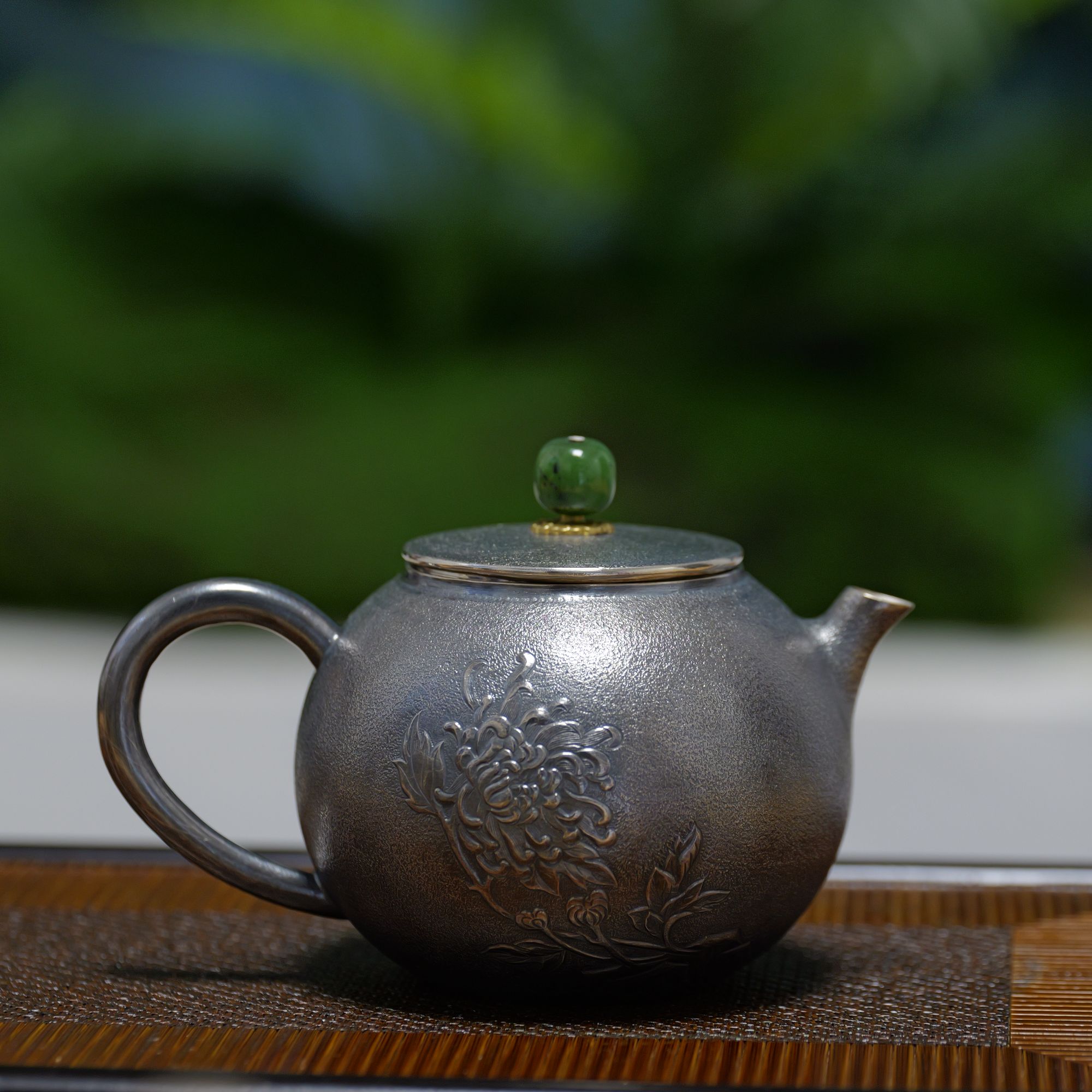 古悦 做旧菊泡茶壶 纯手工錾刻 中式复古小容量做旧泡茶壶