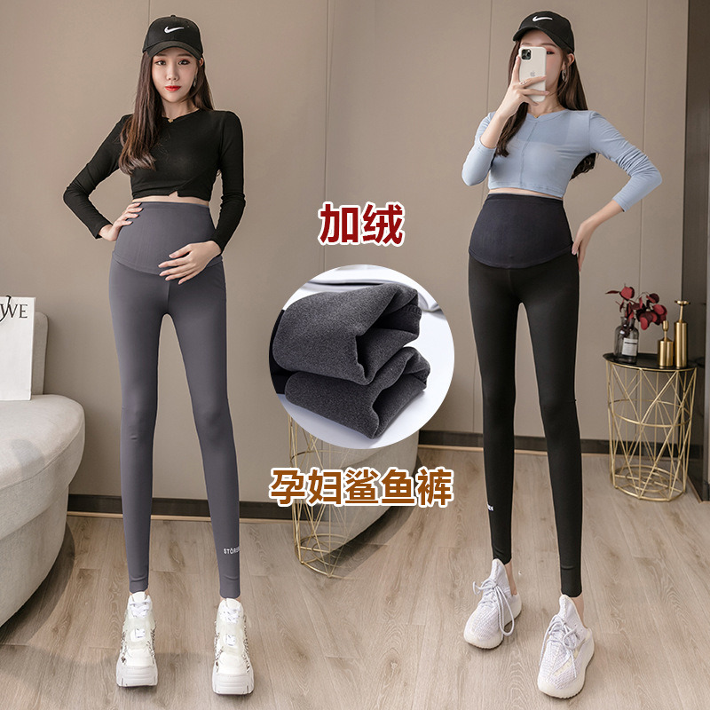 孕妇打底裤秋冬加绒修身时尚芭比裤无痕一体腰外穿瑜伽孕妇鲨鱼裤