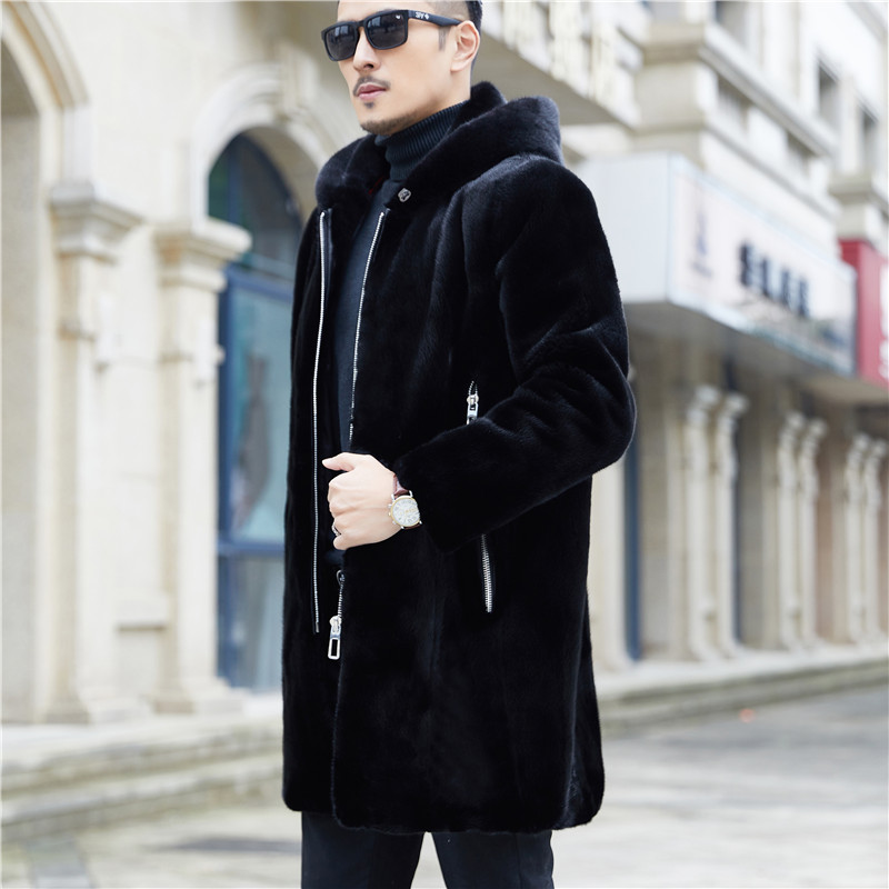 05 进口天鹅绒级中长款貂皮外套男士整水貂毛大衣皮草海宁大码