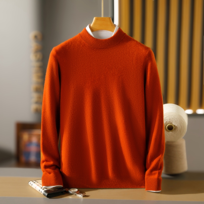 【新店特惠】男士310克纯山羊绒针织中厚长袖小半高领套衫秋冬套头