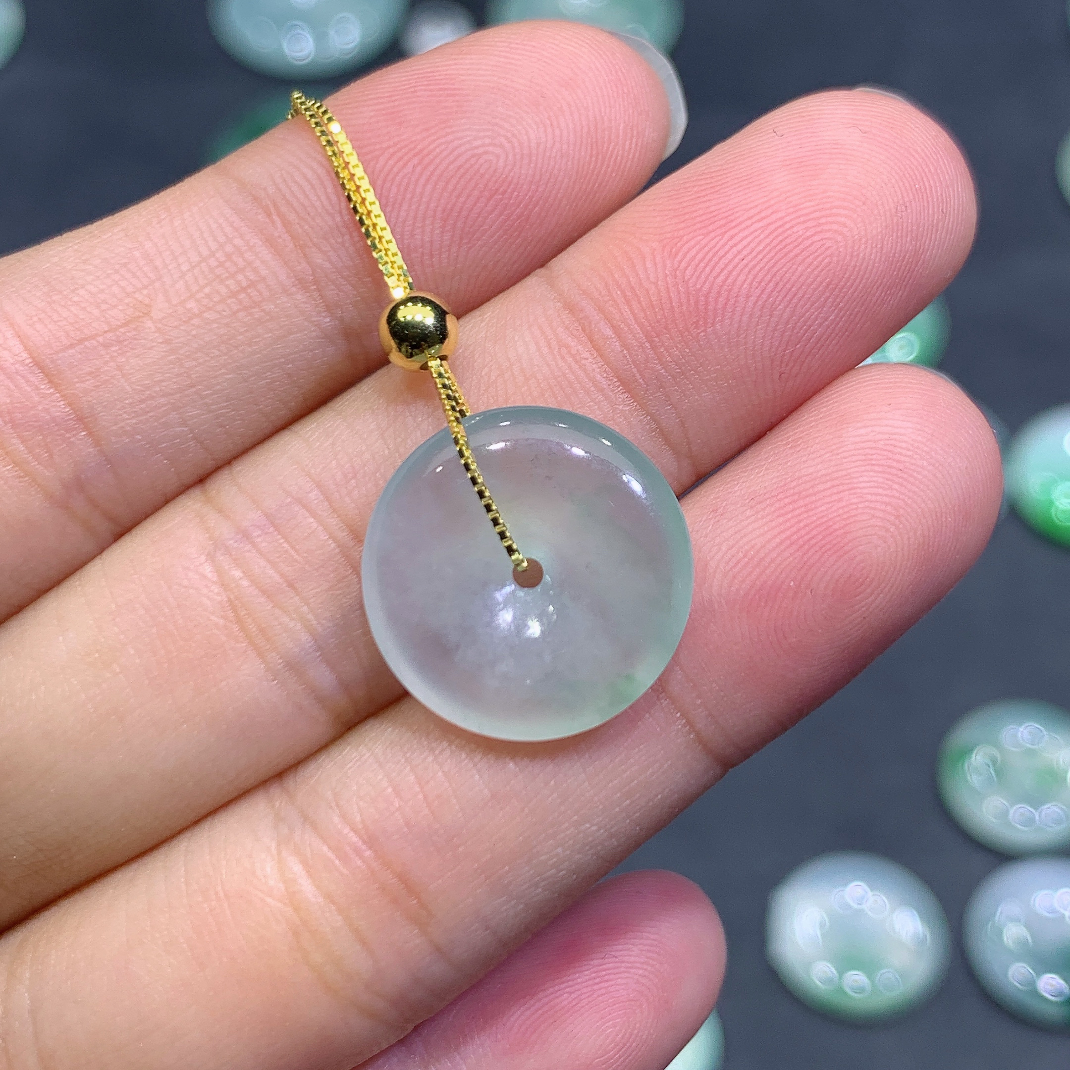 缅甸天然A货翡翠 高冰种晴水绿平安扣吊坠 尺寸16.5×3.8mm k001