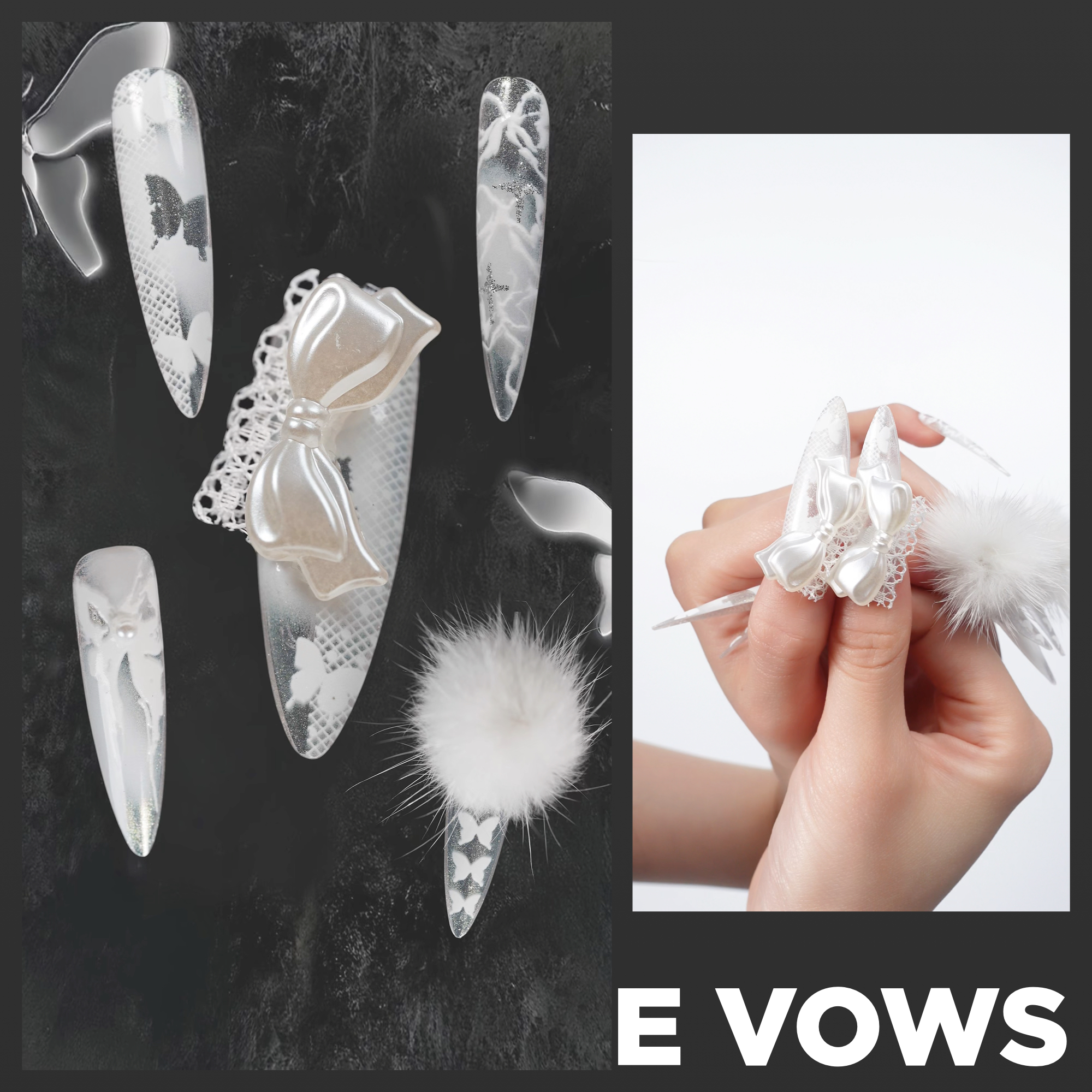 幻调White Vows 白色誓言｜幻调白色蕾丝蝴蝶结可拆卸茸毛穿戴美甲
